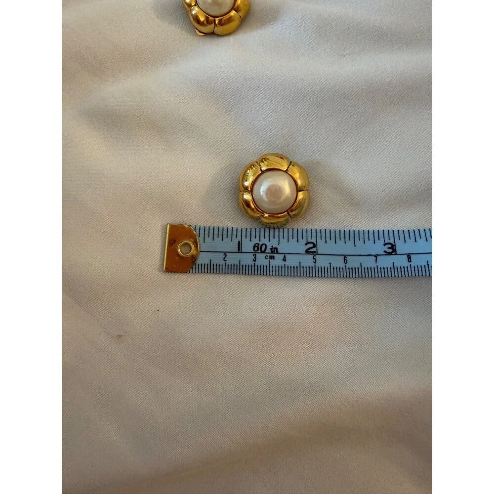 Chanel Logo Gold-plated Flower Central Faux Pearl Clip-On Earrings